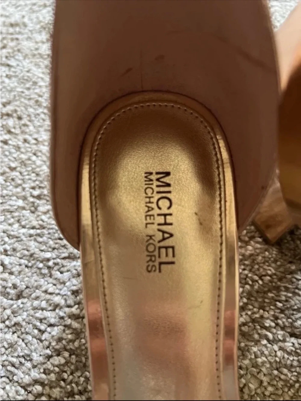 Michael Kors Rose Gold Ankle Strap Block Heel Sandals